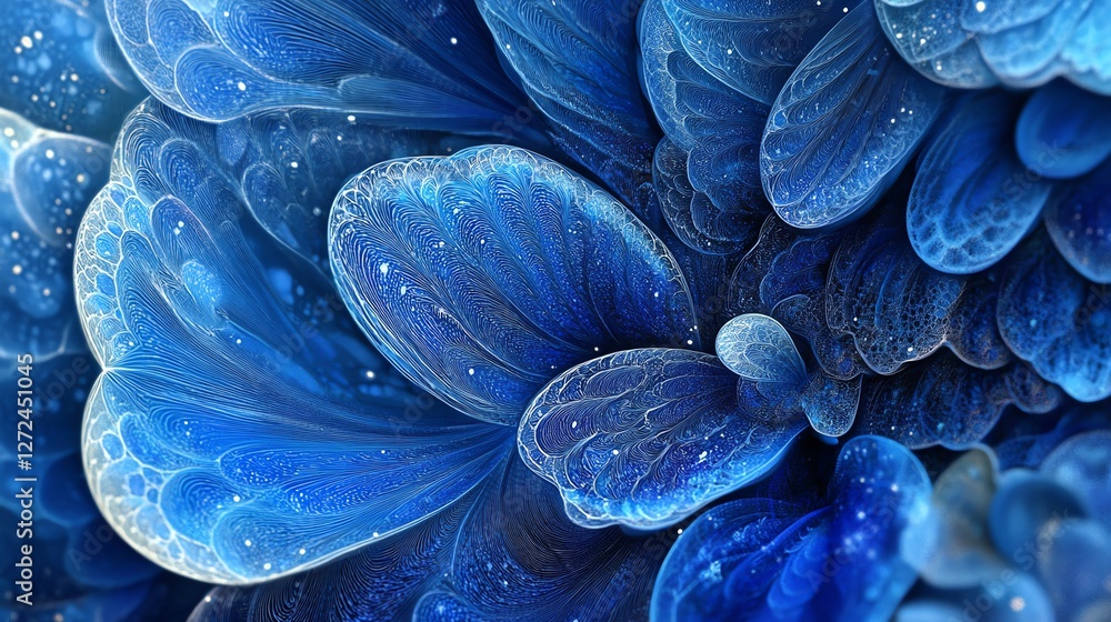 Poster intricate blue fractal patterns create a mesmerizing underwater effect with luminous details in a di