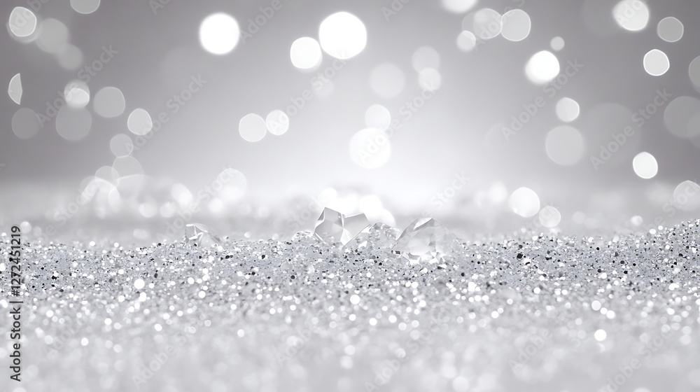 Aufkleber sparkling diamond dust glittering elegantly on a white gradient background with bokeh effects.