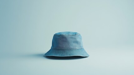 Stylish bucket hat in denim fabric placed on a minimalist white background. No people no text