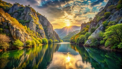 Fototapeta premium Majestic Matka Canyon Spring Sunrise: North Macedonia Travel Photography