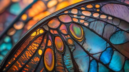 Detailed view of stained glass butterfly wings