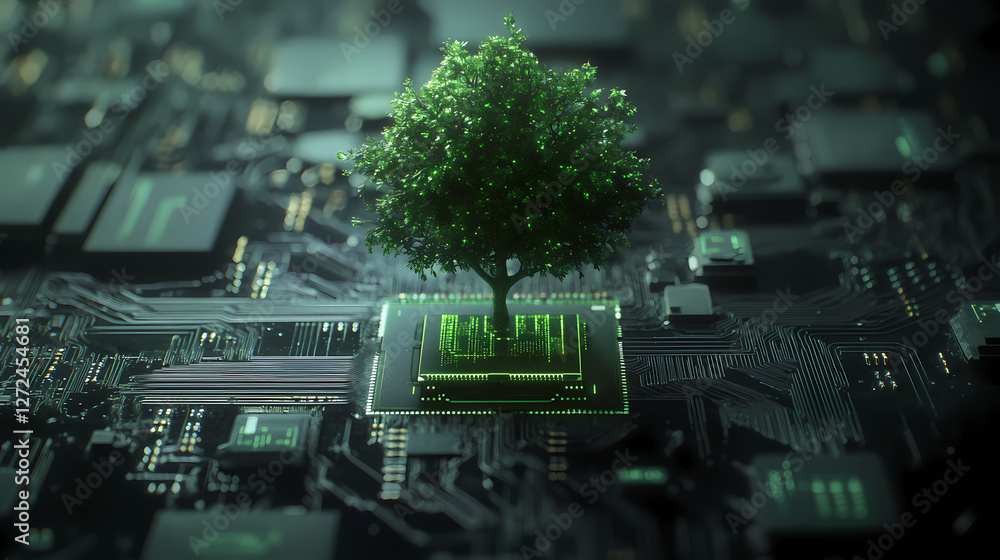 Poster tree grows on a circuit board