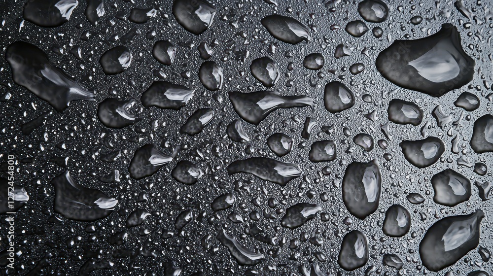 Poster detailed macro of droplets splashing on textured surface