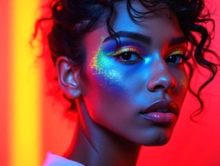 Obraz premium Fashion model showing colorful neon creative artistic trendy make-up