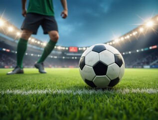 Fototapeta premium Soccer player getting ready to kick ball in stadium