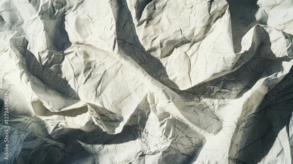 Poster crumpled paper towel with texture and shadows on surface