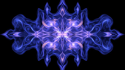 Obraz premium Symmetrical Artistic Design Illuminated with Violet and Blue Colors on a Dark Backdrop Presentation.