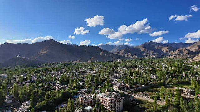High view of city Leh district is a district in the union territory of Ladakh, a territory administered as part of India