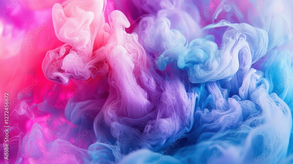 Poster swirling ink in water creating vibrant abstract colorful patterns