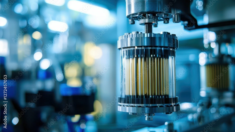 Poster detailed technical view of an oil filter in laboratory setting