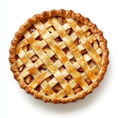 Freshly Baked Apple Pie with Lattice Crust on White Background
