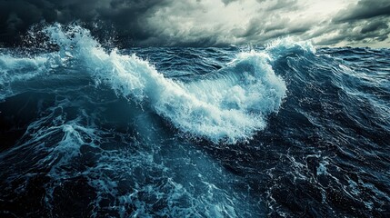 Dramatic Ocean Scene with Turbulent Crashing Waves and Dark Skies