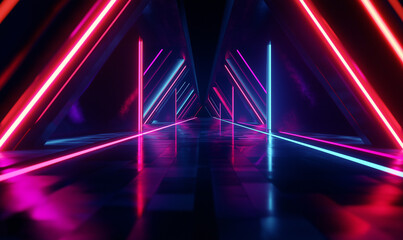 Striking Stock Photo Featuring A Black Setting Adorned With Electrifying Neon Lines And Dynamic Contrast