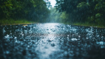 Dramatic Splashes from Torrential Rain on a Reflective Surface