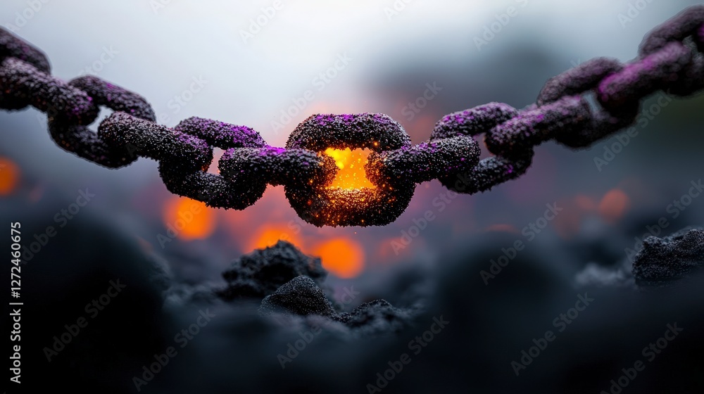 Poster glowing chain link digital blockchain network technology concept