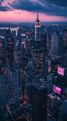 Obraz premium Dramatic Urban Skyline Illuminated by Evening Glow at Dusk