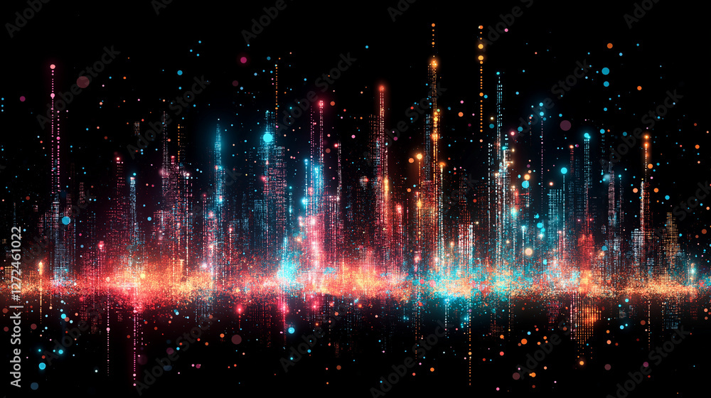 Poster digital symphony: a mesmerizing array of colorful lights pulsates in a display of vibrant energy, cr