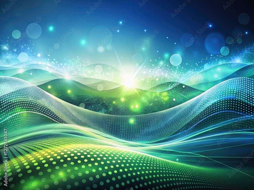 Poster glowing digital dots create dynamic abstract waves, ideal for tech and corporate designs.