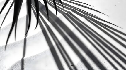 Obraz premium close-up of palm leaf shadows on sand in black and white colors, space for copy