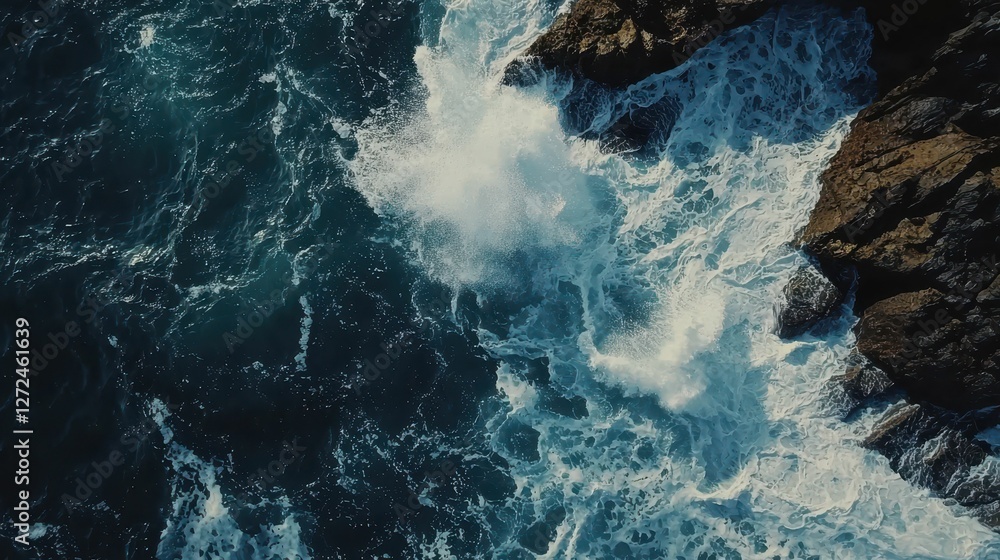 Poster dynamic capture of ocean waves creating splashes against rocks