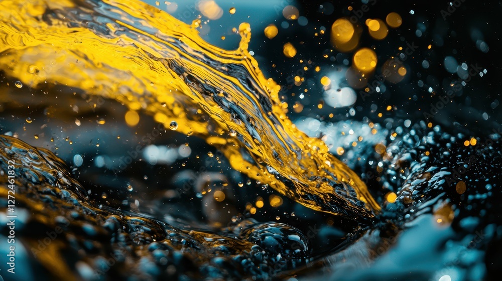 Poster dynamic liquid splashes creating vibrant composition in motion