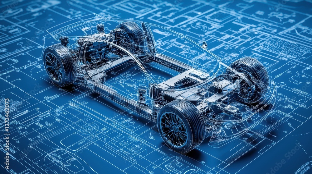 Poster futuristic engineering blueprint of a dynamic automotive design