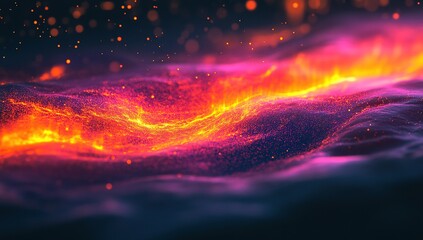 Glowing Embers Flowing Dynamically Across a Dark Surface with Intense Light, Abstract Art