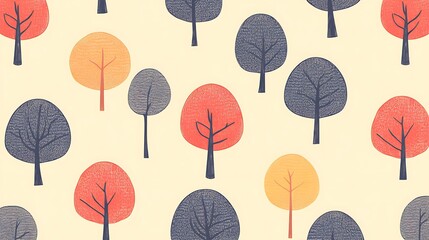 Seamless Pattern Of Stylized Autumn Trees