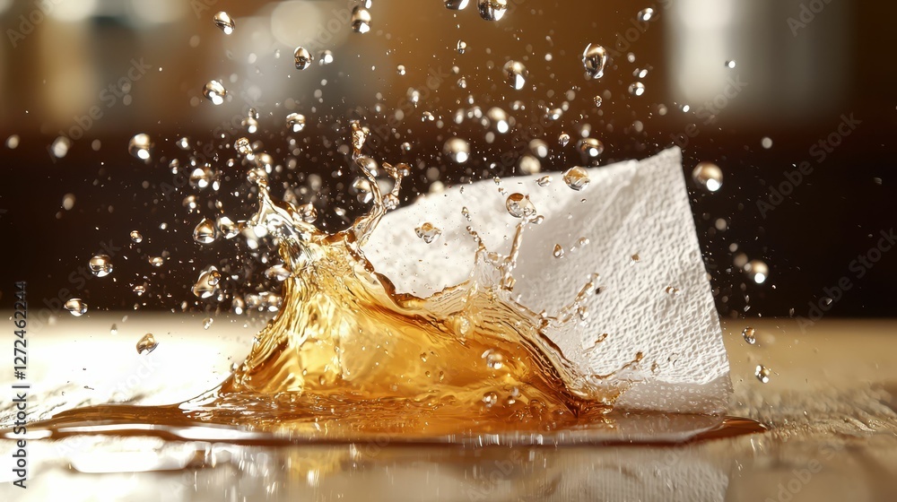 Poster swiftly absorbing paper towel in action with liquid splash