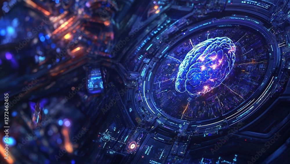 Poster exploring the neural network: brain's intricate system visualized with futuristic technology, reveal