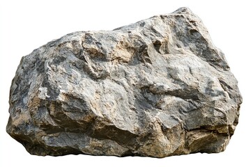 A large, rough-hewn boulder with a mix of grays and browns against a white background.