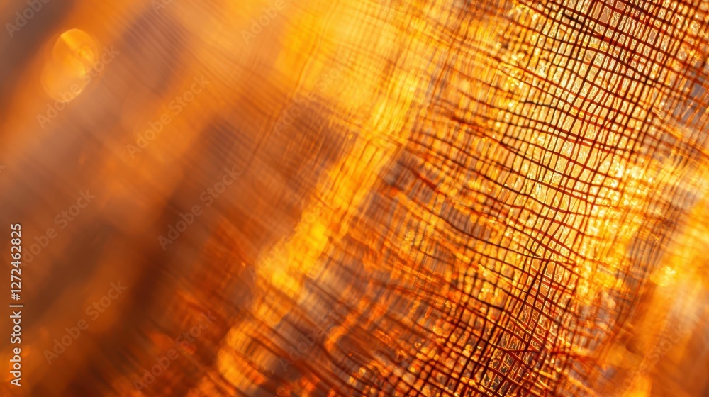 Poster dynamic shot of fireproof material fibers with warm light reflection