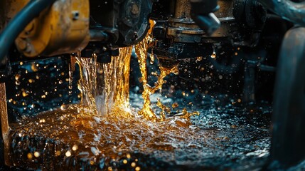 Dynamic Scene of Engine Oil Being Splashed in Industrial Setting