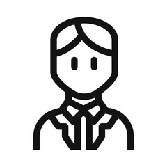 A black and white icon of a professional person wearing a collared shirt representing a dentist doctor or healthcare professional.