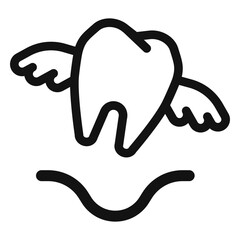 icon of a tooth with wings representing a lost tooth tooth fairy extraction or dental care for children.