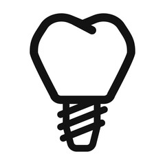 icon of a dental implant featuring a tooth with a screw-like base representing tooth replacement prosthetics or oral surgery.