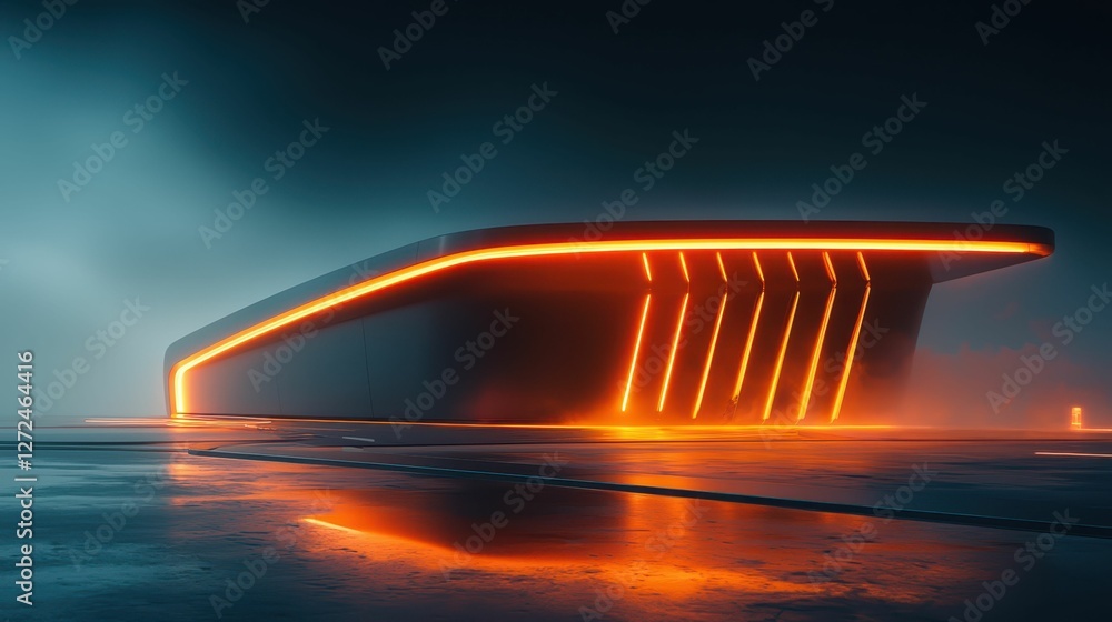 Poster futuristic architectural rendering with dynamic lighting effects
