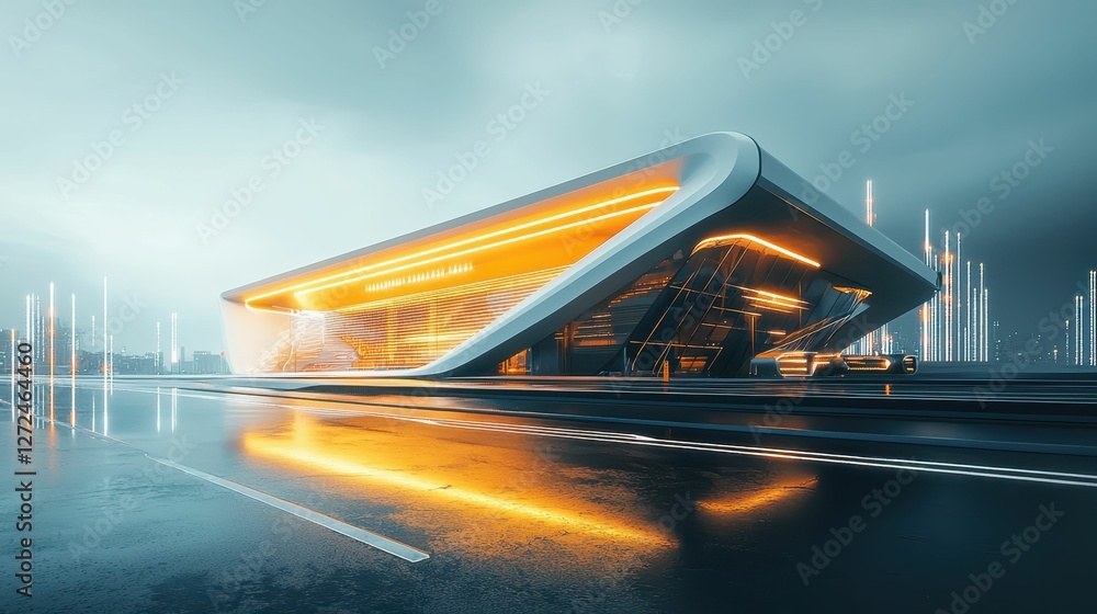 Poster futuristic architectural rendering with unique design elements