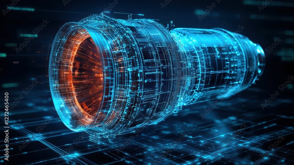 Poster futuristic engineering blueprint of hyper-efficient technology design