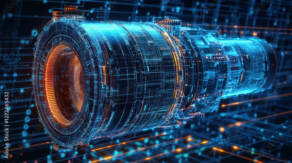 Poster futuristic engineering blueprint of hyper-efficient technology