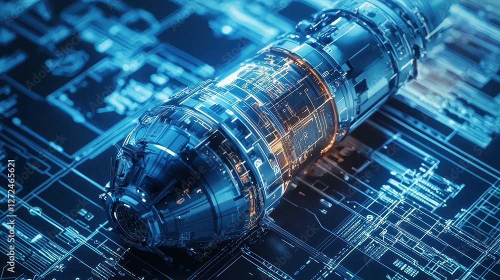 Poster futuristic space engineering blueprint with detailed design elements