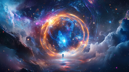 Obraz premium Astral creature emerging from a dreamcatcher orb, astral, cosmic. Otherworldly Luminous Creatures. Illustration