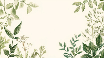 Fototapeta premium Fresh pastel green herbs inside a gentle frame, highlighting the freshness of nature