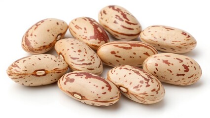 Pinto beans with speckled skin isolated on white background