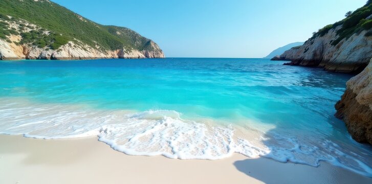 Azure waves pound Porto Katsiki's white sand; Ionian Sea backdrop , sea, coast, leukada