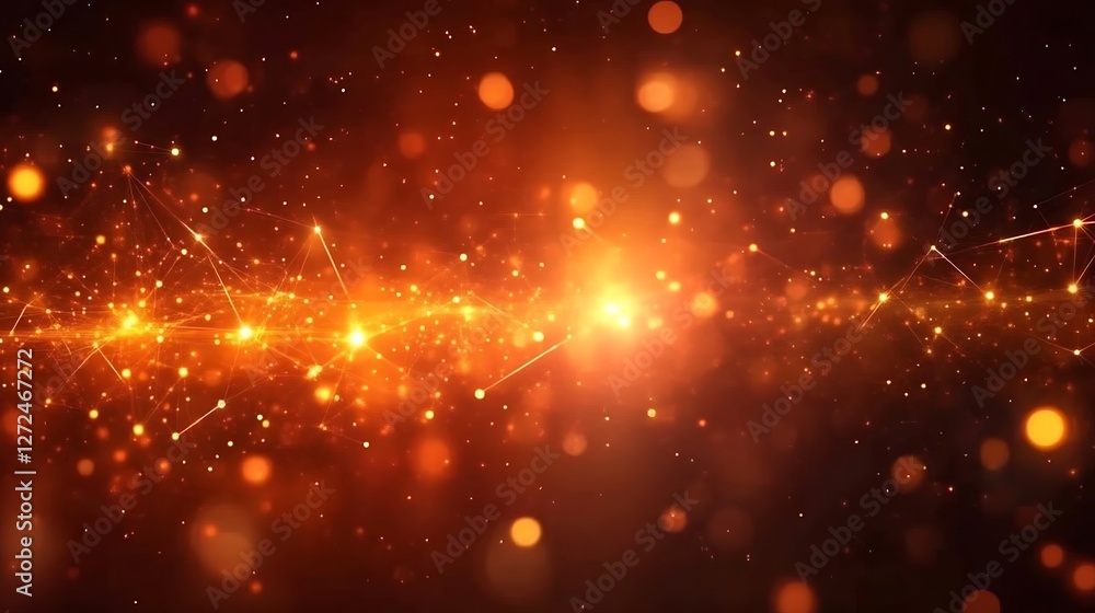 Aufkleber golden network of light, abstract technology and data connection concept