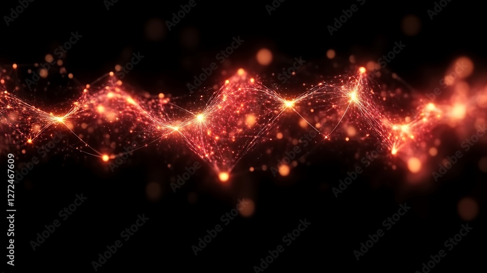 Poster interconnected network of glowing points on black background