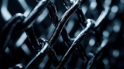 Dark Blue Metal Chain Texture Close-Up