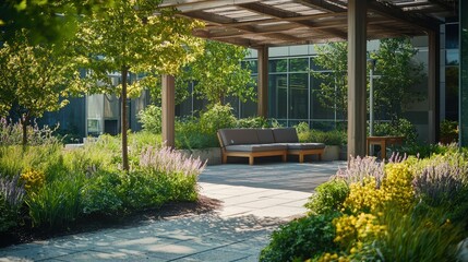 Fototapeta premium Cozy Garden Nook for Healing and Relaxation at Hospital Setting