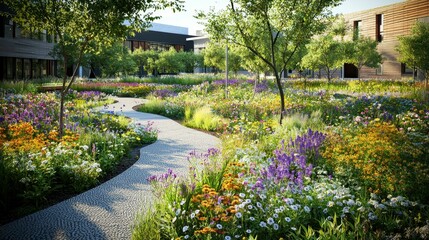 Fototapeta premium Healing Garden in Hospital Setting with Vibrant Natural Beauty